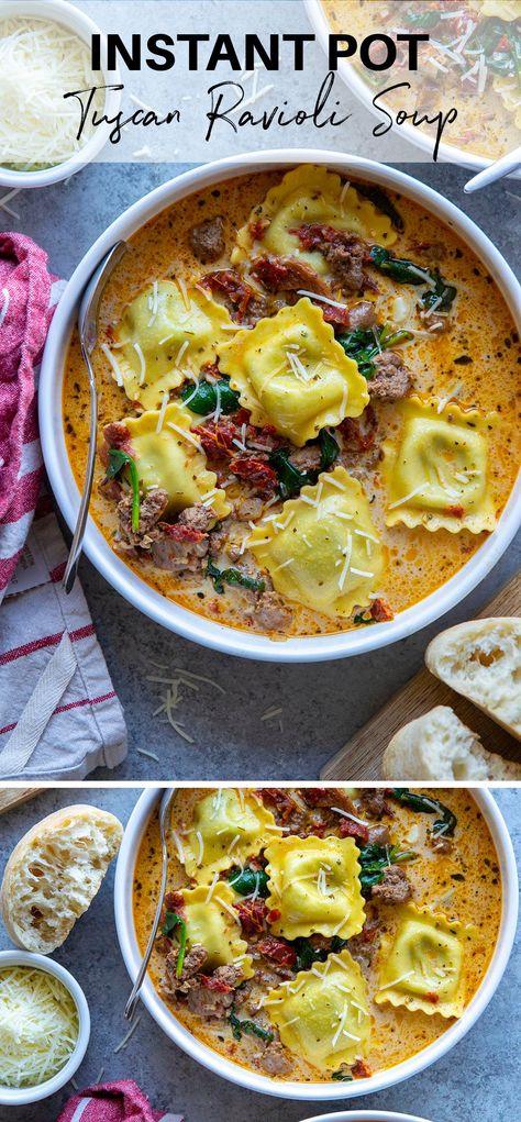 Tuscan Ravioli, Ravioli Soup, Spinach Ravioli, Tuscan Soup, Winter Soup, Cold Weather Food, Ravioli Recipe, Instant Pot Soup, Instant Pot Dinner Recipes