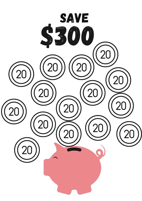 Savings Piggy Bank, Money Saving Challenge Printable, Saving Challenge Printable, 300 Dollars, Savings Chart, Saving Tracker, Money Saving Methods, Cash Budget Envelopes, Bank Money