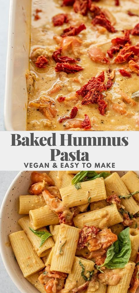 Baked Hummus, Hummus Pasta, Plat Vegan, Pasta Vegetariana, Vegan Pasta Recipes, Easy Vegan Dinner, Idee Pasto Sano, Vegan Cooking, Vegan Dinner Recipes