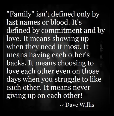 "Family" isn't defined only by last names or blood. It's defined by commitment and by love. It means showing up when they need it most. It means having each other's backs. It means choosing to love each other even on those days when you struggle to like each other. It means never giving up on each other! ~ Dave Willis #quote Family Support Quotes, Step Dad Quotes, Rose Hill Designs, Blended Family Quotes, Step Mom Quotes, Support Quotes, Quotes Family, Blended Family, Family Support