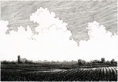 Plains Landscape, Conceptual Drawing, Black And White Art Drawing, Landscape Sketch, Cloud Drawing, Landscape Drawings, Landscape Illustration, Cool Landscapes, Traditional Paintings