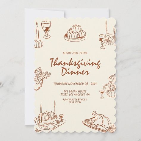 Invite your loved ones to a warm and elegant gathering with our Modern Minimalist Thanksgiving Dinner Invitation. Designed with a clean and simple aesthetic, this invitation features a sleek layout and refined script font that embodies the spirit of the season in a modern way. The minimalist design in classic neutral tones ensures your invitation is both timeless and stylish, perfect for hosting an intimate or grand Thanksgiving dinner.  Crafted on premium cardstock, this invitation is durable and beautifully printed to leave a lasting impression on your guests. Personalize it with your name, event details, and a special message to set the tone for a memorable celebration of gratitude. Fall Dinner Party Invitations, Thanksgiving Invitation Ideas, Thanksgiving Invites, Friendsgiving Aesthetic, Friendsgiving Invitations, Fall Invitations, Minimalist Thanksgiving, Friendsgiving Dinner Invitation, Thanksgiving Dinner Decor