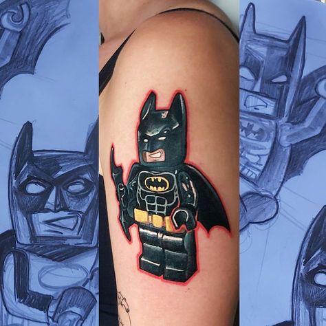 Lego Joker Tattoo, Lego Batman Tattoo Ideas, Lego Batman Tattoo, Lego Minifigure Tattoo, Lego Brick Tattoo, Batman Tattoos For Women, Batman Tattoo Design, Lego Tattoo Ideas, Batman Tattoo Ideas