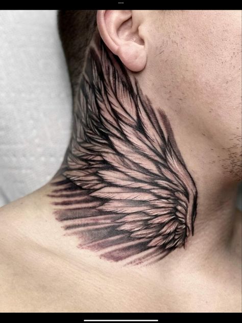 Wings Tattoo On Back Neck, Wings On Neck Tattoo, Tattoo On Back Neck, Neck Tattoo Cover Up, Wings Tattoo On Back, Wing Neck Tattoo, Back Tattoos For Guys Upper, Wings Tattoo Meaning, Eagle Wing Tattoos