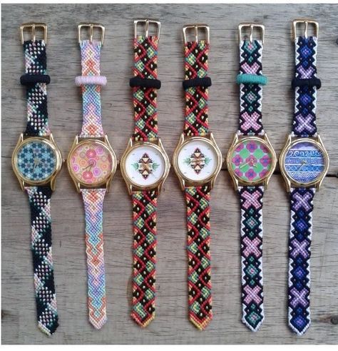 Diy Watch, Embroidery Floss Bracelets, Floss Bracelets, Beaded Watches, Embroidery Bracelets, Friendship Bracelets Designs, Bracelets With Meaning, Pola Kristik, Embroidery Book