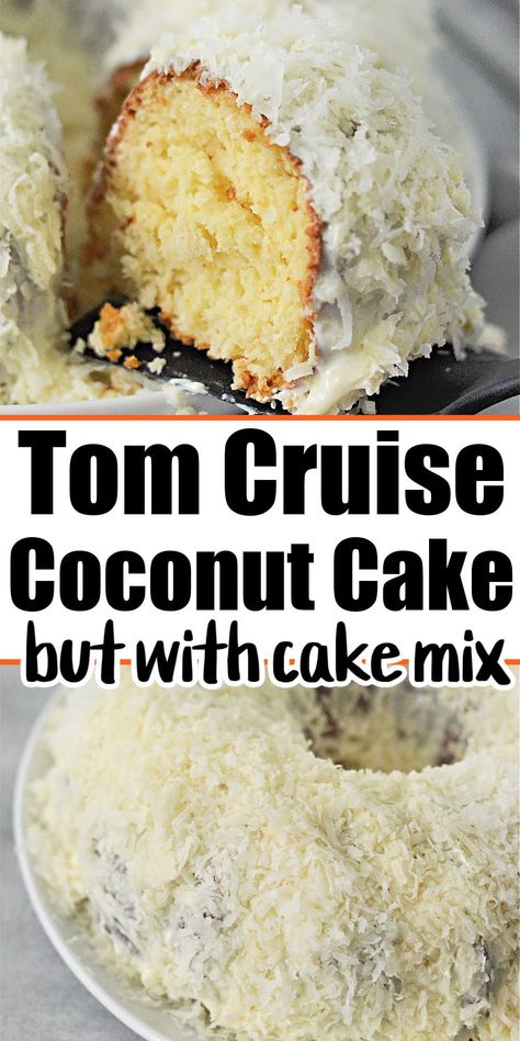 Cake mix white chocolate coconut bundt cake aka Tom Cruise cake tastes just like homemade! Best cake mix hack you will ever bake up. Coconut Flour Bundt Cake, Tom Cruise Coconut Bundt Cake, White Bundt Cake Mix Recipes, Coconut White Chocolate Cake, Tom Cruise White Chocolate Coconut Bundt Cake, Doan's Bakery Coconut Cake, Coconut Box Cake Mix Recipes, Box Cake Bundt Recipes, Coconut Bundt Cake From Cake Mix Boxes