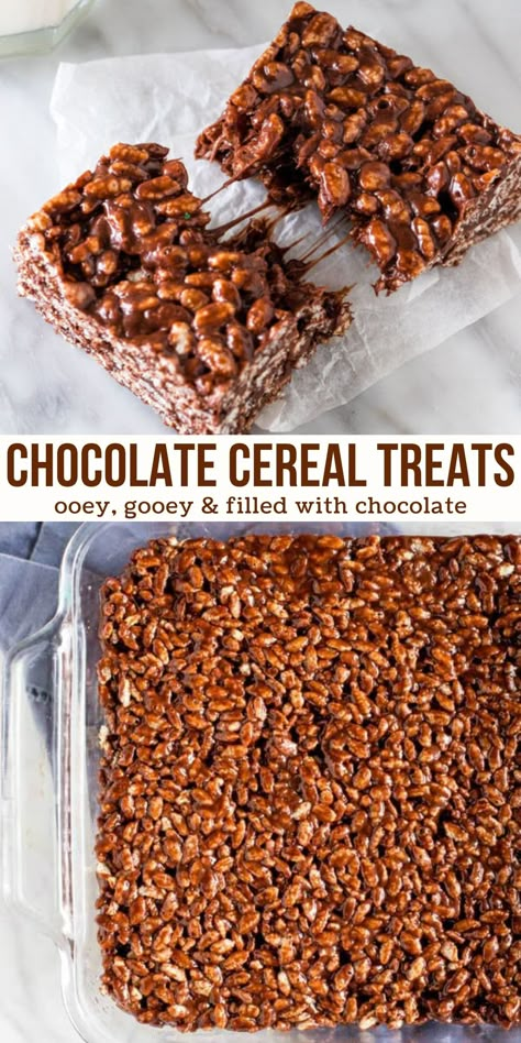 These delicious chocolate Rice Krispie treats are so easy to make. They're crispy, crunchy, ooey, gooey and filled with melted marshmallows and melted chocolate #chocolate #ricekrispietreats #cerealtreats #nobake from Just So Tasty https://www.justsotasty.com/chocolate-rice-krispie-treats/ Rice Crispy Chocolate Treats, Rice Crispy Treats Chocolate Covered, Marshmallow Rice Crispy Treats, Chocolate Drizzle Rice Krispie Treats, Rice Crispy Treats Chocolate, Chocolate Marshmallow Rice Crispy Treats, Coco Pebbles Treats, Rice Crispy Treats Recipe Original, Fancy Rice Krispie Treats