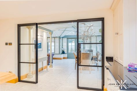 Internal Crittall Sliding Doors | Mobberley | John Knight Glass Crittal Doors Sliding, Glass Sliding Doors Internal, Internal Sliding Glass Doors, Sliding Crittal Doors Internal, Internal Glass Sliding Doors, Crittal Doors, Internal Sliding Doors, Ideal Kitchen, The Client