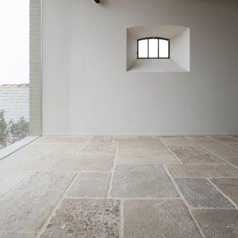 Stone NV on Instagram: “Qu’est ce que je vous? Natural stone Abbaye St. André, the perfect match for country or cottagestyle living. #naturalstone #floor #cottage…” French Limestone Floor, Limestone Floor Tiles, French Limestone, Limestone Flooring, Modern Garage, Natural Stone Flooring, Limestone Tile, Stone Look Tile, Terrazzo Flooring