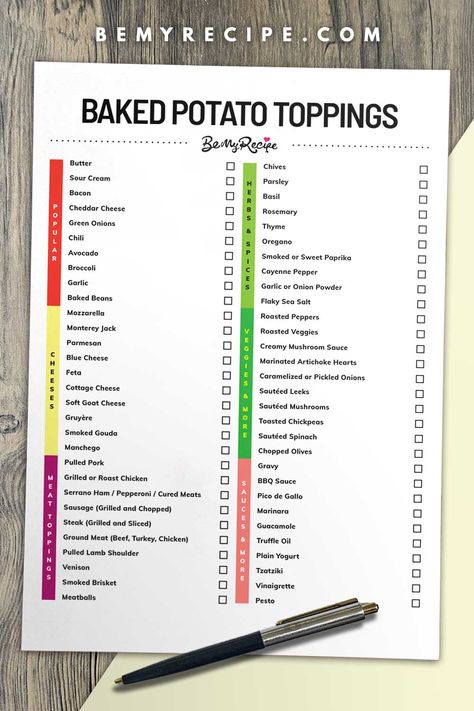 60+ Baked Potato Toppings for an Amazing Potato Bar (with Printable) Baked Potato Bar Toppings List, Baked Potato Bar Set Up, Potato Bar Ideas Toppings List, Wedding Potato Bar, Toppings For Baked Potatoes Bar, Baked Potatoes Bar Ideas, Baked Potatoes Toppings, Baked Potato Bar Ideas Toppings, Baked Potato Bar For A Crowd