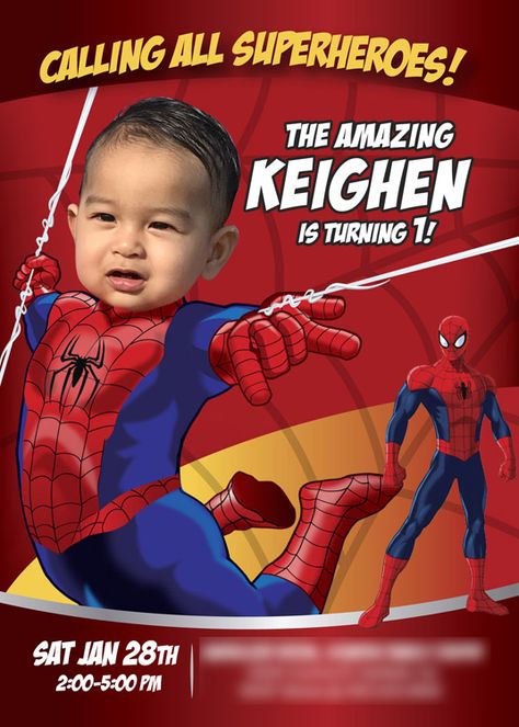 Cute sample. Spiderman 1st Birthday Invitation. Spiderman First Birthday. 1st Birthday. #BabySpiderman #BabySpidermanInvitation #Spiderman1stBirthday #SpidermanFirstBday #myheroathome Spiderman 3rd Birthday Party Invitations, Spider Man Invitations, Spider Man Birthday Invitations, Spiderman 1st Birthday, Spiderman Invitations, Birthday Invitation Spiderman, Spiderman Birthday Party Invitations, Birthday Tarpaulin Design, 1st Birthday Boy Themes