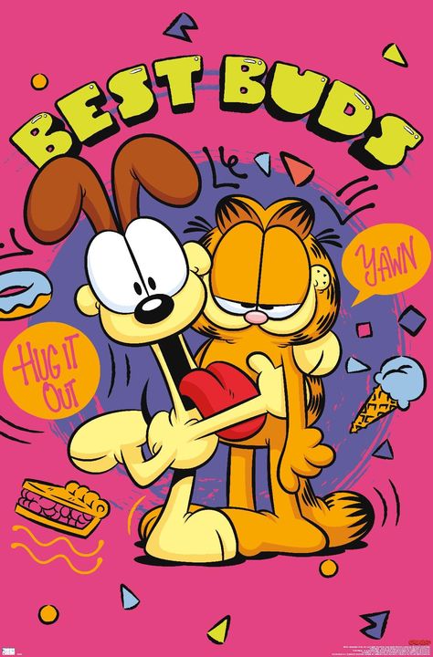 PRICES MAY VARY. This Trends Garfield - Best Buds Wall Poster uses high-resolution artwork and is printed on PhotoArt Gloss Poster Paper which enhances colors with a high-quality look and feel High-quality art print is ready-to-frame or can be hung on the wall using poster mounts, clips, pushpins, or thumb tacks Officially Licensed wall poster Easily decorate any space to create the perfect decor for a party, bedroom, bathroom, kids room, living room, office, dorm, and more Perfect size for any Cute Artwork For Bedroom, Garfield Bedroom, Garfield Birthday Party Ideas, Garfield Room, Cute Wall Posters, Stuff To Print, Garfield Poster, Garfield Art, Posters Drawing