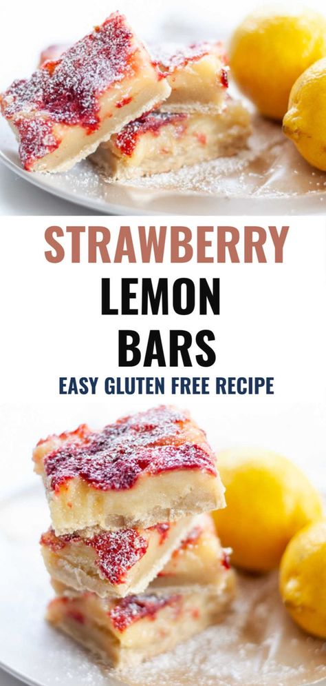 Strawberry Lemon Bars, Strawberry Gluten Free, Gluten Free Lemon Bars, Romantic Desserts, Dessert Oreo, Easy Gluten Free Desserts, Lemon Diet, Easy Summer Desserts, Strawberry Lemon