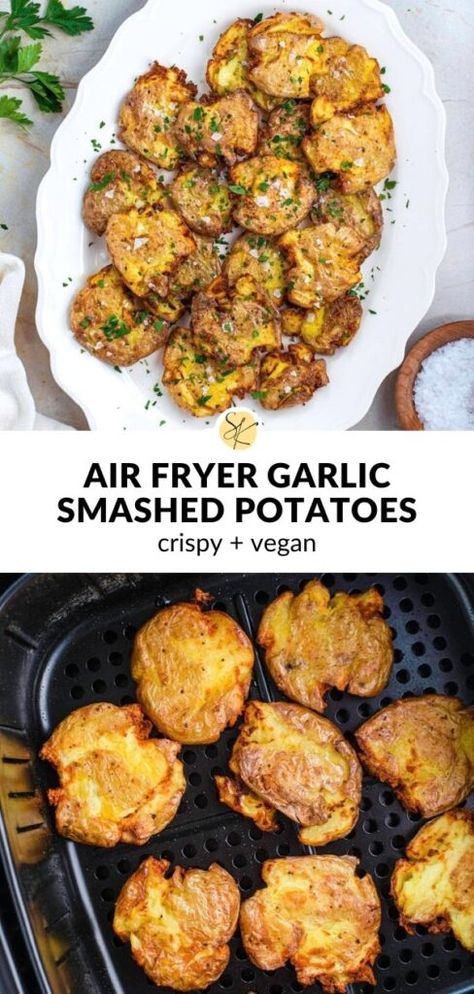 Smashed Potatoes Vegan, Crispy Smashed Potatoes Air Fryer, Air Fryer Crispy Potatoes, Smashed Potatoes Air Fryer, Air Fryer Smashed Potatoes, Potatoes Air Fryer, Gluten Free Pasta Dishes, Supper Tonight, Vegetarian Thanksgiving Recipes