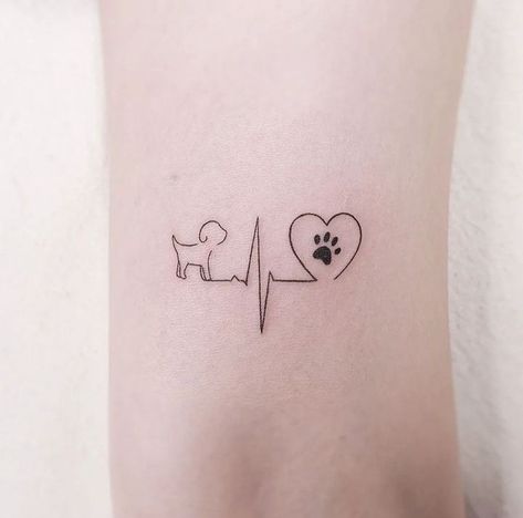 Millie Tattoo, Lost Dog Tattoo, Paw Tattoos For Women, Partner Tattoos, Heartbeat Tattoo, Paw Tattoo, Dog Tattoo, Losing A Dog, Dog Tattoos