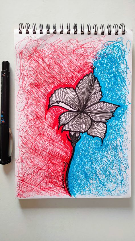 Flower Art Easy, Pen Art Easy, Easy Pen Art, Easy Flower Art, Line Art Easy, Easy Line Art, Scribble Art, Easy Flower, Art Easy