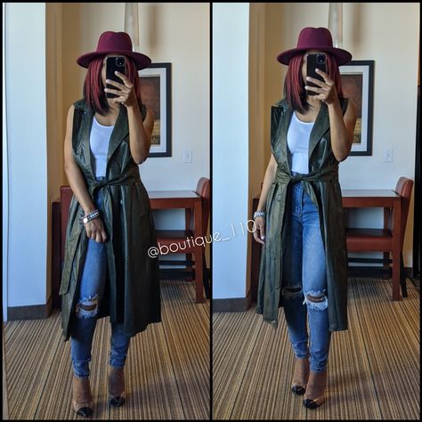 Pu Leather Button Down Vest With Pleats Along The Bottom Portion Brown Leather Vest Outfit, Leather Vest Outfits For Women, Leather Vest Outfit, Brown Leather Vest, Vest Outfits For Women, Dope Fashion, Vest Outfits, Black Women Fashion, Down Vest