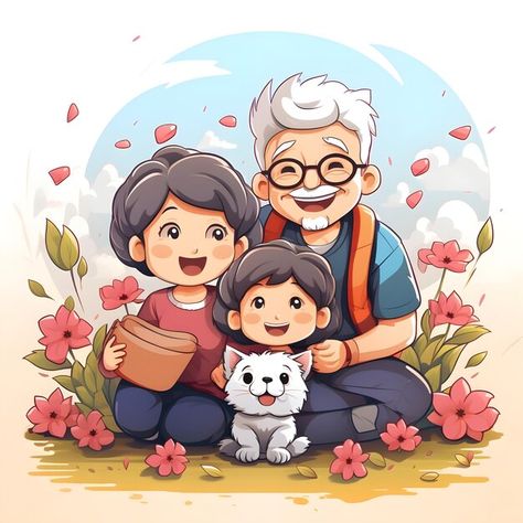 Line Art Template, Parents Illustration, Grand Parents Day, Familia Mea, Creative Post, Grand Parents, Draw People, Family Drawing, Parents Day