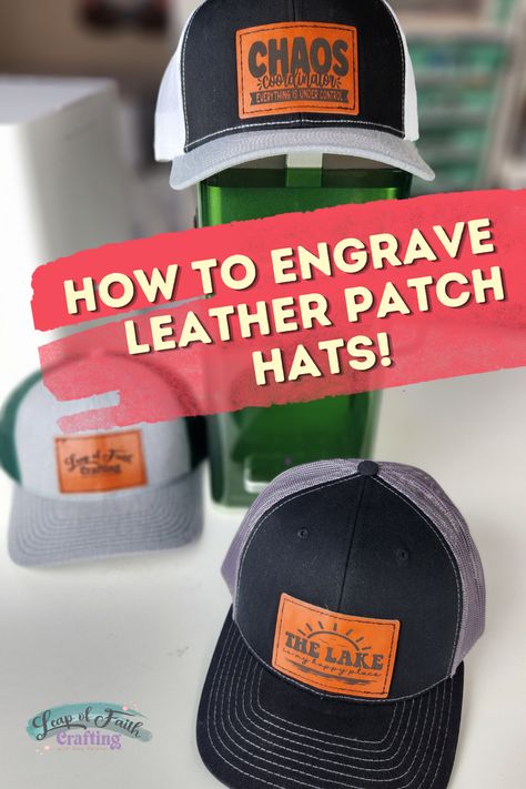 Learn how to easily engrave leather ette patches and then apply to a hat! Super and easy side hustle idea or as gifts for friends using faux leather and xTool F1 machine. Leather Patches With Cricut, Leather Circuit Projects, How To Engrave Leather Diy, How To Engrave Leather With Cricut, How To Make Leather Patches For Hats, Diy Leather Patch Hat, Laser Hat Patches, Cricut Leather Hat Patch Diy, Diy Hat Patch