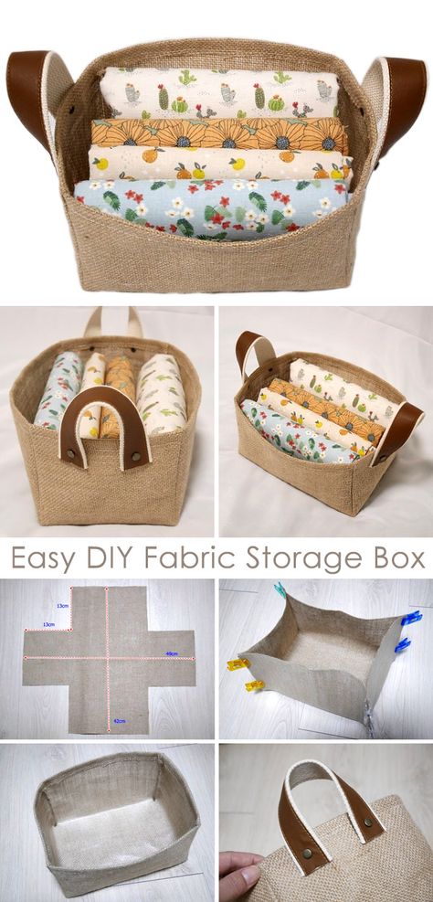 How To Sew Storage Boxes, Make Fabric Baskets, Fabric Box Storage, Canvas Basket Diy, Storage Box Fabric, Box Bags Diy, How To Sew A Basket, Fabric Storage Boxes Diy, Sew Storage Bins