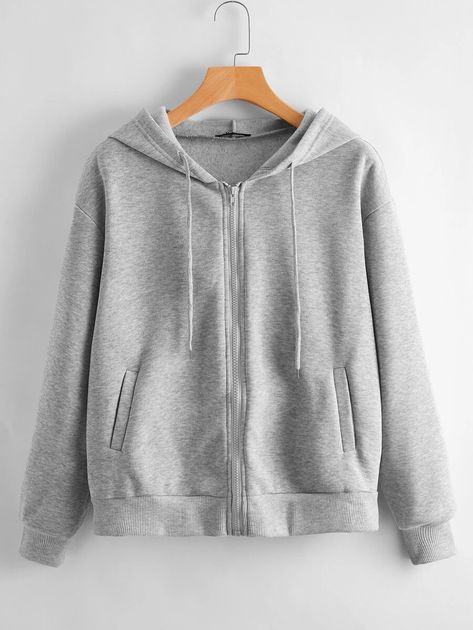 Drop Shoulder Zip Up Drawstring Hoodie | SHEIN USA Digital Ideas, Dark Fairycore, Drawstring Jacket, Board Quotes, Womens Jackets Casual, Party Kleidung, School Aesthetic, Fashion Designs, 여자 패션