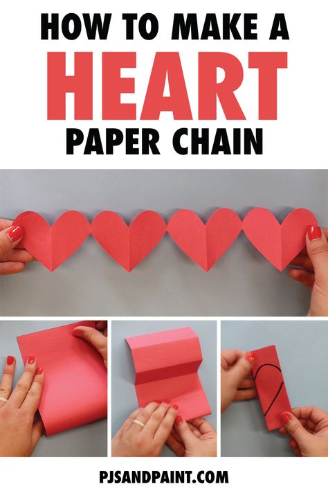 Paper Heart Chain Diy, Friendship Paper Chain, Heart Chain Paper, Heart Paper Chain, Paper Chain Ideas, Heart Chain Craft, Paper Chain Decorations, Paper Heart Chain, Paper Doll Chain