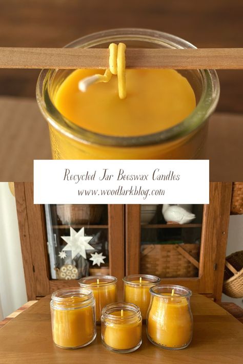 How to Make Beeswax Candles in Recycled Jars – Woodlark Blog – Woodlark Blog Beeswax Tealight Candles, Mini Beeswax Candles, Diy Beeswax Candles Wood Wick, Bees Wax Candles Diy, How To Reuse Candle Jars, Beeswax Candle Making, Candle Jars Reuse, Woodlark Blog, Diy Candle Jar