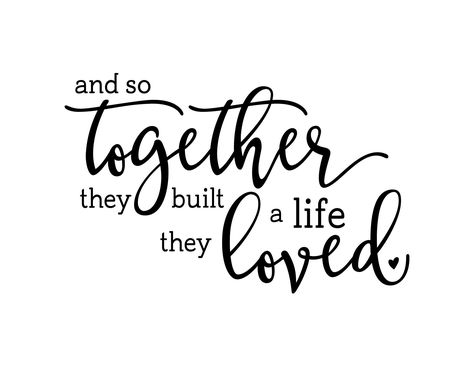 "and together they built a life they loved ~~PRODUCT DESCRIPTION~~ *Removable vinyl wall decal * Colors can be selected from color palette from photo listing * Any sample photo used is for illustrative purposes. Measure area to ensure good fit. Custom sizing is available, please convo for quote. ~~CHECKOUT~~ * Select SIZE and COLOR upon checkout **NOTE** Decals larger than 22\"H will come in 2 pieces with guides to assist in installation ~~ABOUT PRODUCT~~ * Apply decals in area that is out of reach of small children. * This product is one time application. The decals are removable, but not reusable.  * Due to condition and age of walls prior to application, small damage may occur upon removal * Our decals are made with high quality removable vinyl and are custom cut when purchased. * Our r Love Quote Wedding, Quote Wedding, Vinyl Wall Words, Removable Vinyl Wall Decals, Romantic Signs, Bedroom Quotes, Wild Eyes, Wall Decals For Bedroom, Quote Decals