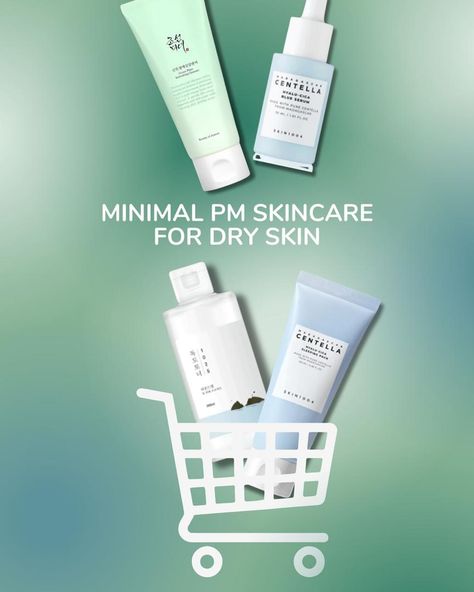 Minimal PM Skincare Routine for Dry Skin☁️ These products gently cleanse the skin, balance its pH, and help reduce irritation and inflammation due to the presence of rich moisturizing and calming ingredients such as green plum extract, hyaluronic acid, and centella asiatica. - Cleanse: Use Beauty of Joseon Green Plum Refreshing Cleanser. - Tone: Apply Round Lab 1025 Dokdo Toner. - Serum: Use SKIN1004 Madagascar Centella Hyalu-Cica Blue Serum. - Moisturize: Finish with SKIN1004 Madagascar Ce... Beauty Of Joseon Green Plum Cleanser, Beauty Of Joseon Green Plum, Dokdo Toner, Skincare Routine For Dry Skin, Pm Skincare Routine, Routine For Dry Skin, Pm Skincare, Green Plum, Madagascar Centella