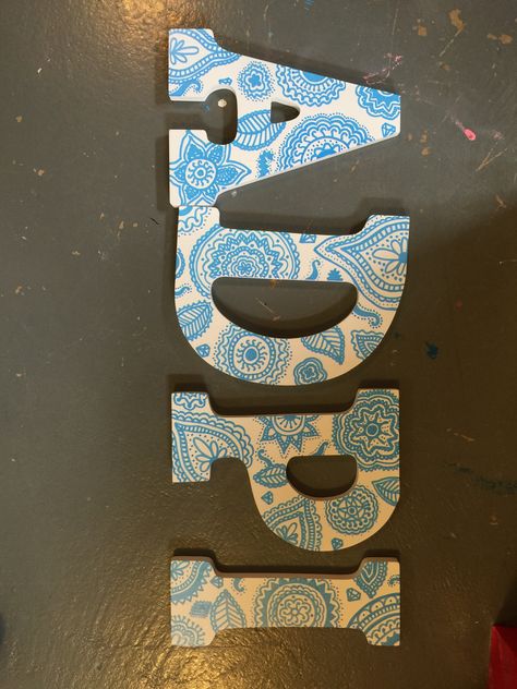 ADPi Letters Sorority Letters Painted Wooden Easy, Blue Sorority Letters, Greek Letter Painting Ideas, Greek Letters Decorated, Painted Sorority Letters Wooden, Diy Initial Letters, Adpi Letters, Sorority Letters Painted, Big/little Baskets