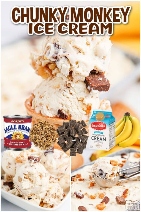 CHUNKY MONKEY ICE CREAM - Butter with a Side of Bread Chunky Monkey Ice Cream, Ice Cream Place, Ice Cream Mixture, Chunky Monkey, Cream Butter, Recipe Cookbook, Love Ice Cream, Cream Desserts, Make Ice Cream