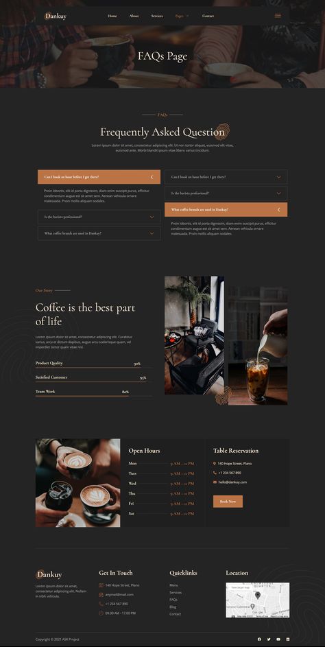 Coffee Branding Color Palette, Coffee Shop Graphic Design, Coffee Websites, Cafe Website Design, Website Sitemap, Coffee Shop Website, Coffee Site, About Us Page Design, Cafe Website