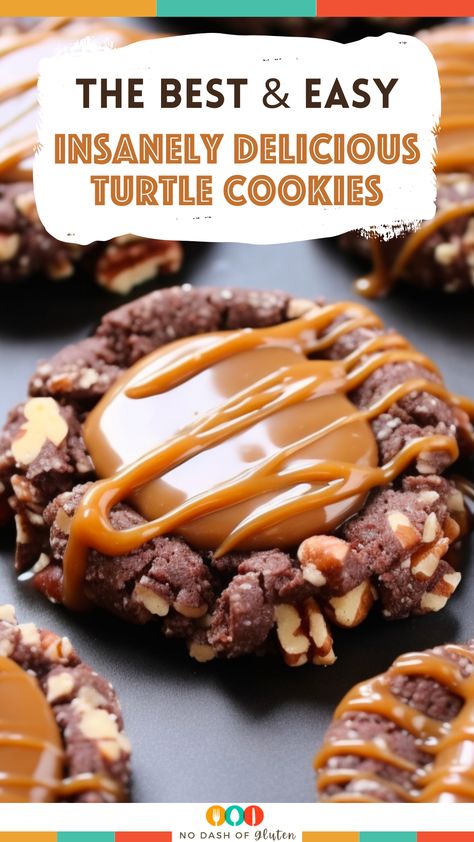 Triple Chocolate Turtle Cookies, Chocolate Turtle Cookies Recipe, Turtle Brownie Cookies, Gluten Free Turtle Cookies, Pecan Turtle Delight Cookies, Easy Crockpot Turtles, Magic Bar Cookies, Amazing Christmas Cookies, Marry Me Cookies Recipes