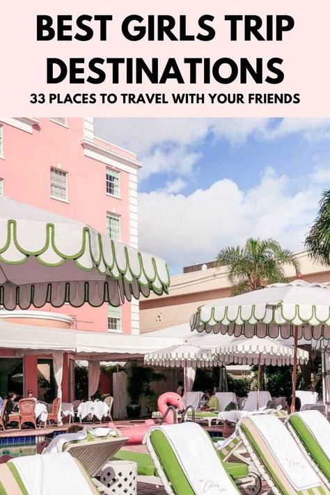 Get a list of 30+ girls trip destinations to add to your girls getaway bucketlist. These travel destinations are perfect for girls weekend getaway ideas or for longer girls trips around the world. You'll find trips to take with your girlfriends all around the world that work for every budget and friendcation ideas that are unexpected. | girls getaway destinations | best girls trip destinations | girls getaway weekend ideas | girls trip destinations weekend getaways Best 30th Birthday Trips, Bestie Trip Ideas, Vacation Ideas For Friends, Mom Getaway Ideas, Best Friend Vacation Ideas, Girls Spa Weekend Getaway, Places To Go For 21st Birthday Trip, Best 3 Day Weekend Trips, Best Friend Weekend Ideas