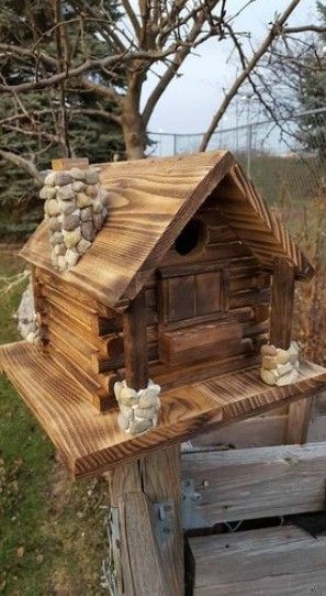 Building Bird Houses, Stone Glue, Wood Bird Feeder, Bird Houses Ideas, Birdhouses Rustic, Bird Houses Ideas Diy, Wood Birdhouses, Stone Chimney, Bird House Feeder