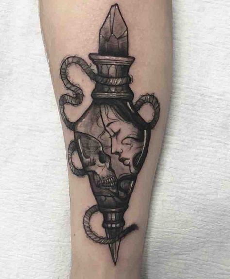 Poison Bottle Tattoos - Tattoo Insider Vile Tattoo Design, Vial Of Poison Tattoo, Bottle Of Poison Tattoo, Poison Vial Tattoo, Poison Vile Tattoo, Aqua Tofana Tattoo Design, Love Is Poison Tattoo, Poison Tattoo Ideas, Vile Tattoo