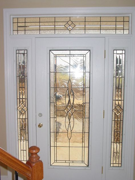 Beveled Glass Front Doors, Leaded, Stained Glass, Entry, Inserts - Brooks Beveled Edges Stained Glass Above Front Door, Front Door With Stained Glass Window, Entry Door Design Modern, Stained Glass Doors Entrance, Shower Doors Frosted, Leaded Glass Front Door, Front Doors With Glass Panels, Glass Entry Doors, Stained Glass Front Door