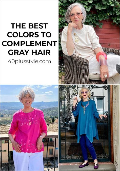 best colors to complement gray hair - based on your original hair color Lighter Brown Hair, Grey Brown Hair, Grey Hair And Makeup, Silver Hair Colors, Silver Hair Highlights, Dark Grey Hair, Jimin Hair, Pepper Hair, Going Gray Gracefully