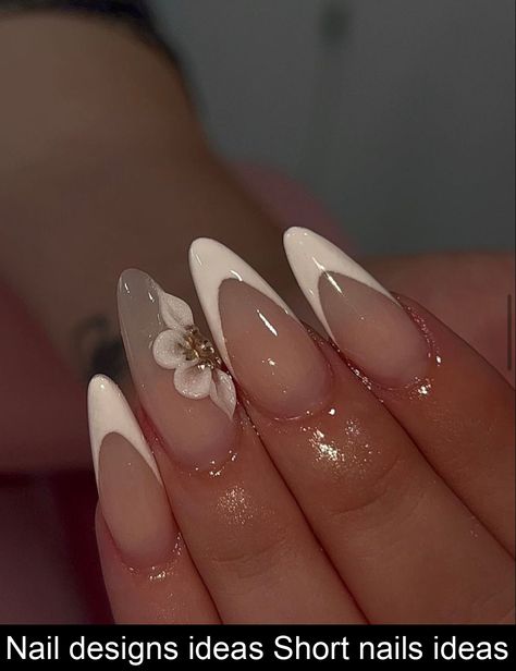 Nail designs ideas Short nails ideas Short Nails For Wedding, French Tips Nails With Design, Simple Flower Nail Designs, Nail Inspo Almond, Short Nails Ideas, Birthday Nail Designs, Tips Nails, Nail Designs Ideas, Soccer Boyfriend