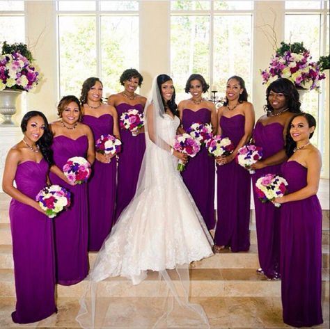 Wedding dress bridal party Purple Nigerian Wedding, Purple Wedding Bridesmaid, Royal Purple Bridesmaid Dress, Royal Purple Wedding, Wedding Dresses 50s, Purple Wedding Dress, Purple Wedding Theme, Purple Dresses, Purple Bridesmaids