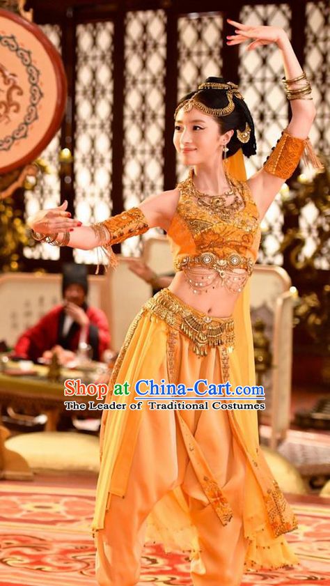 Chinese Ancient Tang Dynasty Palace Lady Qiuci Dance Costume and Headpiece Complete Set, Traditional Chinese Ancient Peri Flying Dance Dress Clothing for Women Chinese Dancer, Traditional Asian Dress, Chinese Dance, Belly Dance Dress, Belly Dance Outfit, Dancers Outfit, Chinese Ancient, Tang Dynasty, Belly Dance Costume