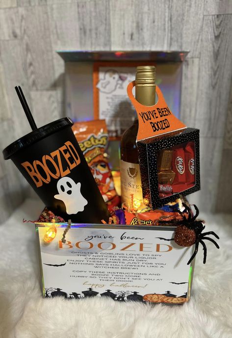 Boo Buckets For Adults, Halloween Raffle Basket Ideas, Boo Bucket, You've Been Boozed, Halloween Gift Baskets, Raffle Basket, Raffle Baskets, Boo Basket, Adult Halloween Party