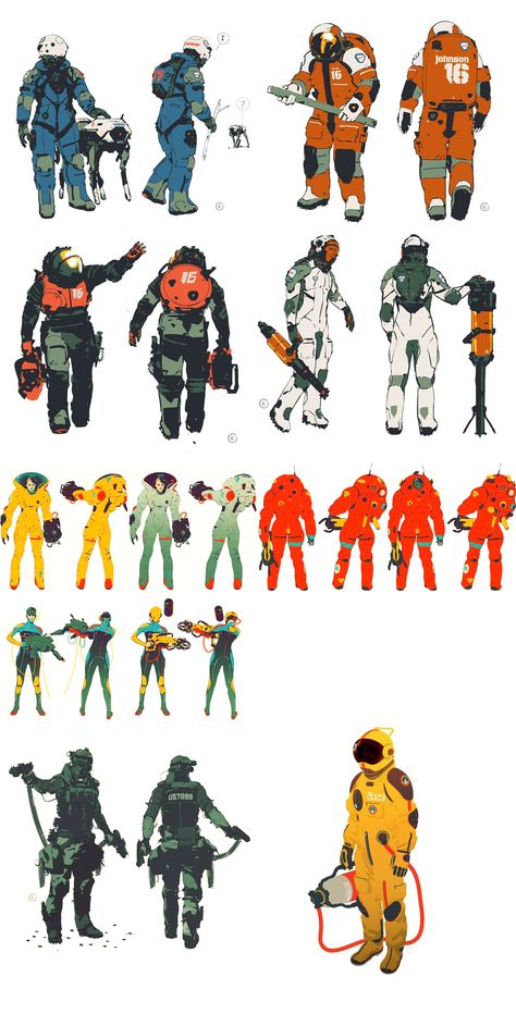 Alexander Watt Spacesuits Sci Fi Space Suit Concept Art, Sci Fi Reference, Space Suits Drawing, Futuristic Hazmat Suit, Astronaut Character Design Concept Art, Astronaut Design Concept Art, Scifi Suit Concept Art, Syfi Character Design, Space Concept Art Character