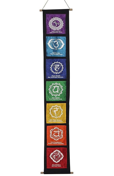 PRICES MAY VARY. cotton Imported ❤ Seven vividly colored Chakra symbols pop against the black background of this exquisite banner. The colored symbols ❤ Have been positioned vertically to represent the colors and energies of each of the Chakras. ❤ The banner is made of 50% cotton and 50% polyester and comes with Natural Wooden Dowels and attached Natural Jute String for display. ❤ Approximately 64 Inches X 10 Inches ❤ Hand Made In India By Tibetan Refugees A black background showcases the vivid Chakra Background, Adele Birthday, Chakra Wall Hanging, Art Chakra, 2nd Chakra, Chakra Symbols, Chakra Art, Prayer Flags, 7 Chakra