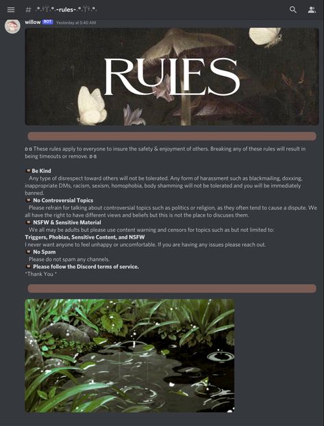 Discord Rules Layout, Webhooks Discord Ideas, Discord Server Theme Ideas, Discord Rules Ideas, Discord Server Aesthetic, Discord Server Rules Ideas, Aesthetic Cottagecore Wallpaper, Discord Moderator, Welcome Discord