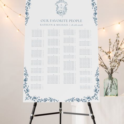 Alphabetical Seating Chart, Newport Wedding, Seating Chart Wedding, Wedding Seating, Seating Chart, Seating Charts, Floral Vintage, Blue Vintage, Foam Board