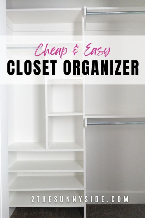 Transform your small closet with our DIY closet makeover guide! Learn how to build inexpensive closet shelves and organizers on a budget. Perfect for small spaces, our plans make it easy to create a functional, cheap and stylish storage system without breaking the bank. Say goodbye to clutter and hello to a beautifully organized closet! The best ideas for a small bedroom closet. Closet Design Layout With Wire Shelves, 6 Ft Reach In Closet Ideas, Wide Closet Organization Ideas, Cheap Closet System, Built In For Small Closet, Standard Bedroom Closet Makeover, Open Small Closet Ideas, Tiny Closet System, 5ft Closet Organization