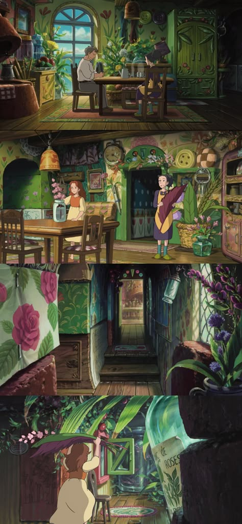 Arrietty Home Interiors Ghibli Interior Background, Arrietty House Interior, Acnh Arrietty, Ariety Studio Gibli, The Secret World Of Arrietty House, Arrietty Inspired Room, Studio Ghibli Interior Design, Arrietty Kitchen, Arriety's Room