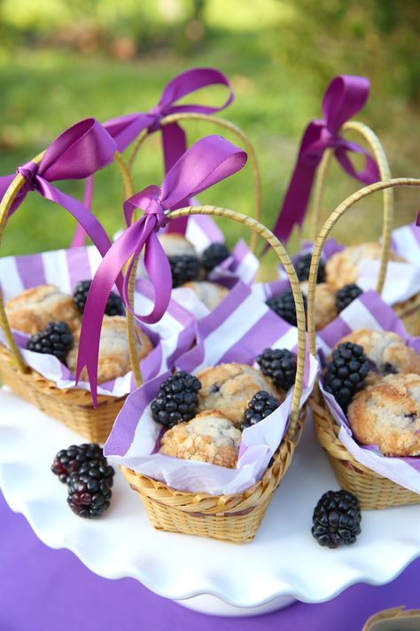 Muffin Gift Basket, Muffin Basket, Purple Dessert Tables, Archangels Michael, Purple Desserts, Blackberry Muffin, Blackberry Dessert, Treat Table, 17th Birthday Gifts