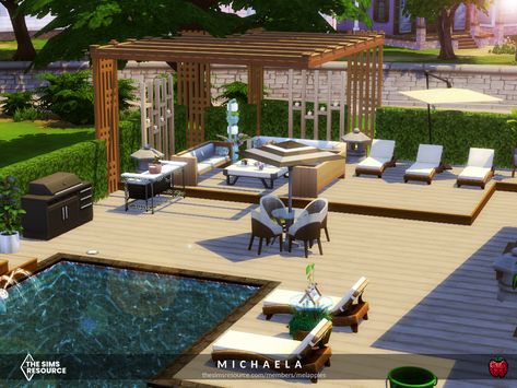 Sims 4 Backyard Ideas No Cc, Sims 4 Cc Backyard Decor, Sims 4 Garden Ideas Base Game, The Sims 4 Backyard Ideas, Sims 4 Cc Patio, Sims Patio, Sims 4 Patio Ideas, The Sims 4 Garden Ideas, Sims 4 Yard Ideas